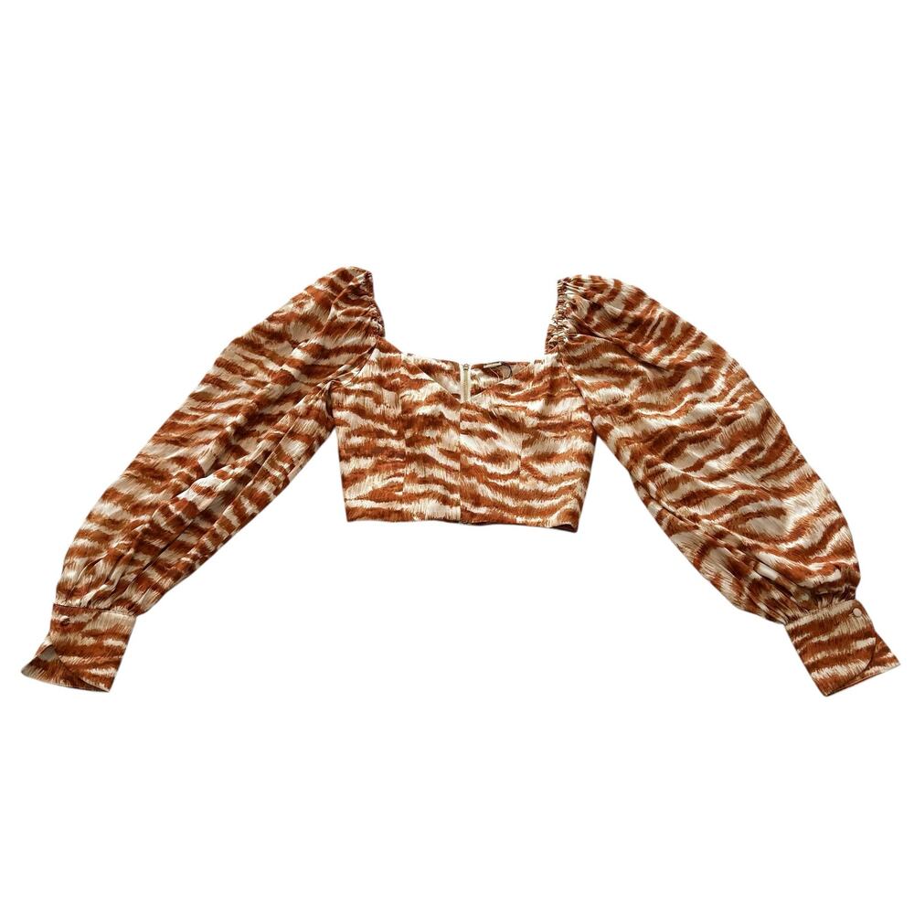 NEW Cult Gaia Debi Top Silk Blend Crop Amber Multi Animal Print Tiger Stripes XS